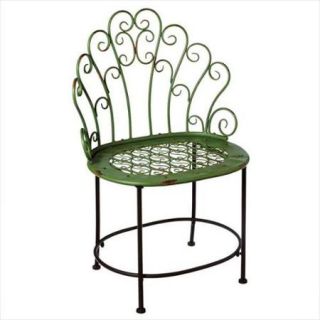 38.75" Distressed Finish Antique Style Jade Green Scroll Accented Chair