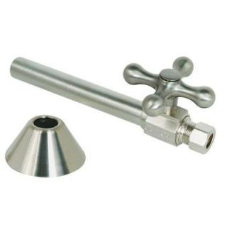 BrassCraft 1/2 in. Nom Sweat x 3/8 in. O.D. Comp 1/4 Turn Straight Ball Valve with 5 in. Ext, X Handle, Bell Flange in Satin Nickel XKTCS41BX NS