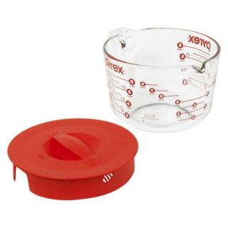 Pyrex Prepware 8 Cup Measuring Cup with Red Plastic Cover in Clear