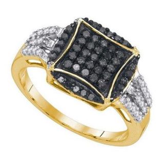 10K Yellow Gold 0.45ctw Glamorous Pave Diamond Black Cushion Fashion Ring