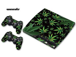 Sony PS3 PlayStation 3 Slim Console Skin plus 2 Controller Skins  Weeds Black