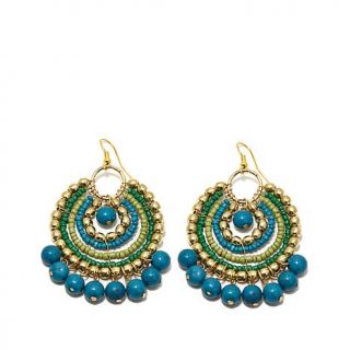 BAJALIA Blue and Green Bead Goldtone Round Drop Earrings   7698038