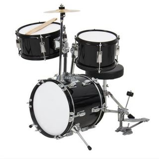 Black 12" Kids Beginners 3pc Drum Set Complete w/ Throne Cymbal & More