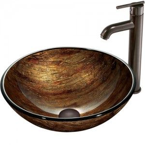 VIGO Industries VGT172 Bathroom Sink, Amber Sunset Glass Vessel Sink & Faucet Set   Oil Rubbed Bronze