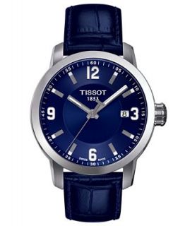 Tissot Mens Swiss PRC 200 Blue Leather Strap Watch 39mm