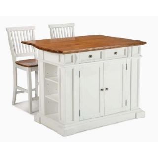 Home Styles Kitchen Island in White with Oak Top and Two Stools 5002 948