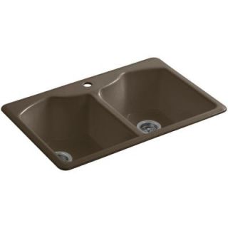 KOHLER Bellegrove Top Mount Cast Iron 33 in. 1 Hole Double Bowl Kitchen Sink with Accessories in Suede K 6482 1A4 20