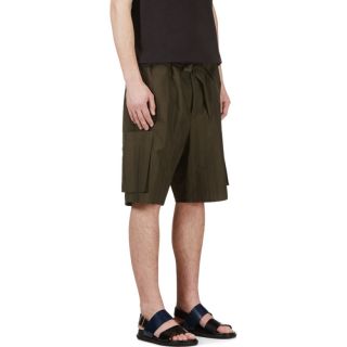 Umit Benan Green Tonal Stripe Shorts