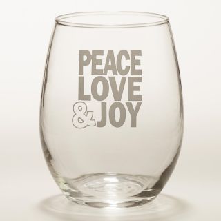 Peace, Love, Joy Stemless Wine Glasses, Set of 4