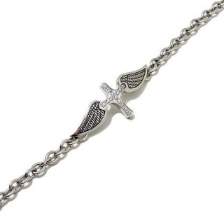Michael Anthony Jewelry® CZ "Angel Wing" Cross Stainless Steel Bracelet   7962968