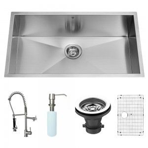 VIGO Industries VG15066 Kitchen Sink Set, Undermount Sink, Faucet, Grid, Strainer & Dispenser   Stainless Steel