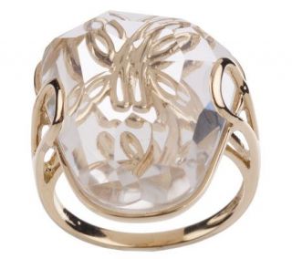 Organic Shape Crystal Quartz Butterfly Motif Ring, 14K Gold —