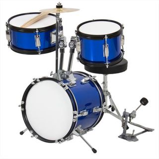Blue 12" Kids Beginners 3pc Drum Set Complete w/ Throne Cymbal & More