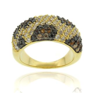 Dolce Giavonna Silver Overlay Cubic Zirconia Leopard Print Ring