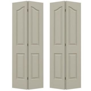 JELD WEN 72 in. x 80 in. Molded Textured 4 Panel Eyebrow Desert Sand Hollow Core Composite Bi fold Door THDJW184400020