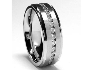 8MM High Polish / Matte Finish Eternity Stainless Steel ring with CZ