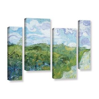 ArtWall Field with Green Wheat by Vincent Van Gogh 4 Piece Painting Print on Gallery Wrapped Canvas Staggered Set