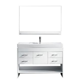 Virtu USA Gloria 47.64 in. W x 18.3 in. D x 31.89 in. H White Vanity With Ceramic Vanity Top With White Square Basin and Mirror MS 575 C WH