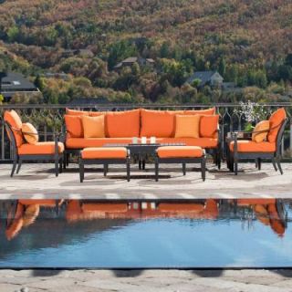 RST Brands Astoria 8 Piece Patio Seating Seat with Tikka Orange Cushions OP ALSS8 AST TKA K