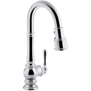 KOHLER Artifacts Single Handle Pull Down Sprayer Kitchen Faucet in Polished Chrome K 99261 CP