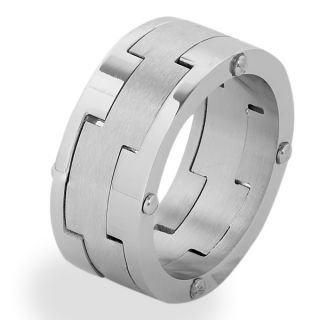 Mens Stainless Steel Brushed Laser Cut Band Ring   Shopping