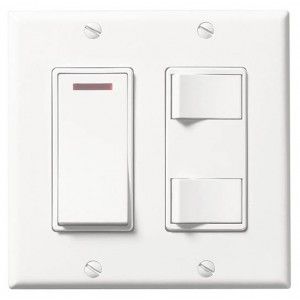 Broan P685WL Combo Switch, 20A 120V 3 Function 2 Gang Control   White (Clamshell Pack)