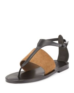 Vince Thea Leather/Suede Thong Sandal, Rattan/Black