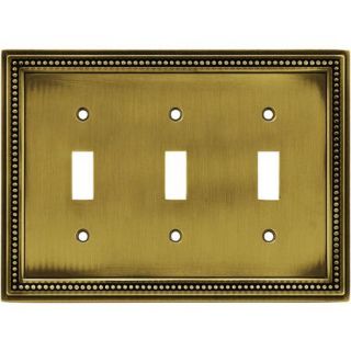 Liberty Hardware 64736 Switch Plates Beaded Accessory Triple ;Tumbled Antique Brass