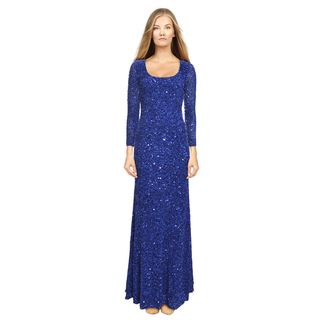 Theia Womens Cobalt Blue Fully Sequined Gown   Shopping