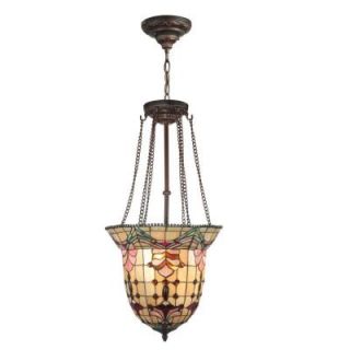 Dale Tiffany Red Baroque 3 Light Antique Bronze Hanging Pendant with Art Glass Shade TH100476