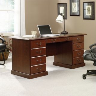 Sauder Heritage Hill Executive Desk in Cherry with Black Inlay Top   402159