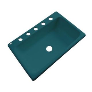 Thermocast Manhattan Drop In Acrylic 33 in. 5 Hole Single Bowl Kitchen Sink in Teal 48541