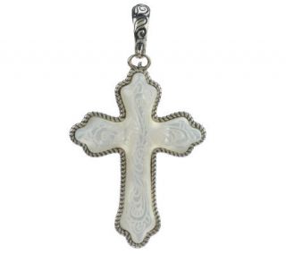 American West Carved Mother of Pearl Sterling Ornate Cross Enhancer —