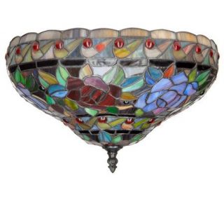 J.J. Peng Stained Glass Crown of Roses 14 Flush Mount Light Fixture —