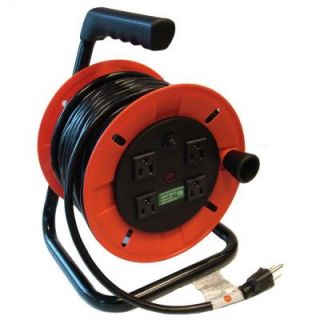 GenTran 50 ft. 14/3 Handy Extension Cord Reel with Standard 3 Prong Plug and Four 15 Amp Receptacles on Red Reel RJB14350R