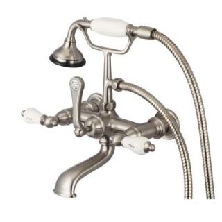 Water Creation 3 Handle Claw Foot Tub Faucet with Labeled Porcelain Lever Handles and Hand Shower in Brushed Nickel F6 0010 02 CL