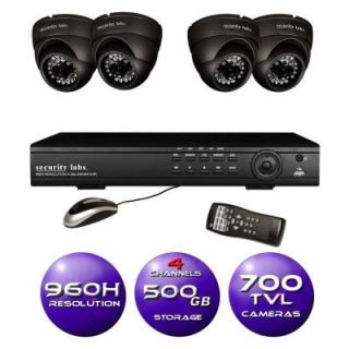 Security Labs 4 Channel 960H Surveillance System with 500GB HDD and (4) 700 TVL Dome Cameras SLM454 700