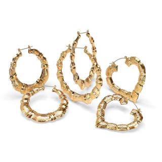PalmBeach 3 Pair Bamboo Style Hoop Earrings Set in Yellow Gold Tone