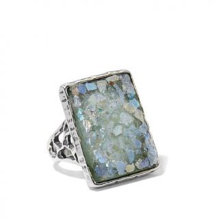 Noa Zuman Jewelry Designs Rectangular Roman Glass Textured Sterling Silver Ring   7551411
