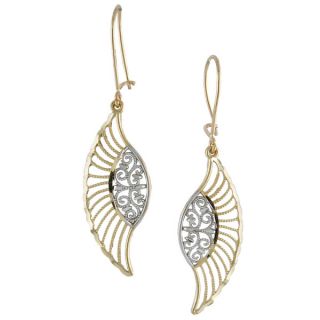 14k Two tone Gold Diamond cut Wing shaped Drop Earings   15998685