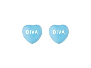 Sweetheart Blue Enamel Diva Heart Shaped Earrings in 925 Sterling Silver Valentines Day Gift