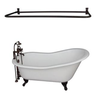 Barclay Products 5.6 ft. Cast Iron Ball and Claw Feet Slipper Tub in White with Oil Rubbed Bronze Accessories TKCTS7H67 ORB5