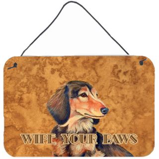 Longhair Chocolate Dachshund Wipe Your Paws Hanging Painting Print