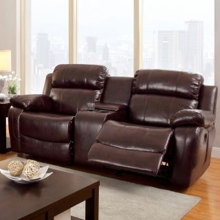 Furniture of America Menezi Brown Bonded Leather Reclining Loveseat