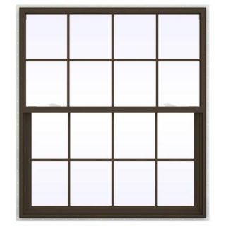 JELD WEN 47.5 in. x 53.5 in. V 2500 Series Single Hung Vinyl Window with Grids   Brown THDJW143800787