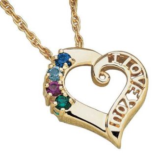 Personalized Mother's 14kt Gold Plated "I Love You" Birthstone Pendant, 20"