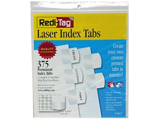 Redi Tag 39017 Laser Printable Index Tabs, 1 1/8 x 1 1/4, White, 375/Pack