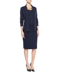 Eileen Fisher Silk Cotton Interlock Peplum Jacket, Long Slim Camisole & Straight Skirt, Petite