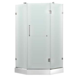 Vigo 36 1/8 in. x 76 3/4 in. Frameless Neo Angle Shower Door with Low Profile Base in Frosted/Brushed Nickel VG6062BNMT36WLS