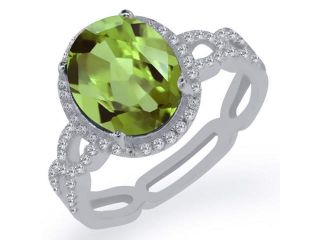 5.45 Ct Oval Green Peridot White Created Sapphire 925 Sterling Silver Ring